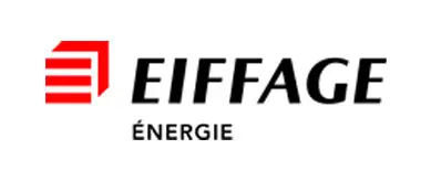 Logo Eiffage Energie écriture noir avec picto rouge en cube