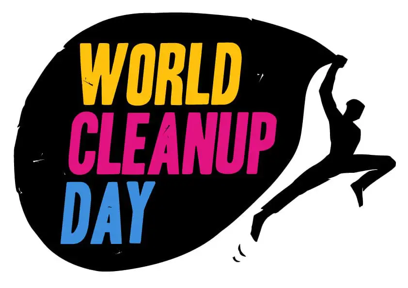 Logo World Cleanup Day avec un homme qui porte une bulle