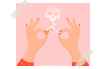 Illustration d'une affiche de sensibilisation sur les dangers de la cigarette. Nous voyons une tête de mort apparaître lorsque la cigarette se coupe en deux.
