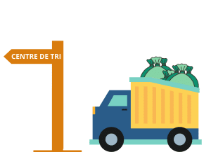 Camion rempli de sacs poubelles allant en direction du centre de tri