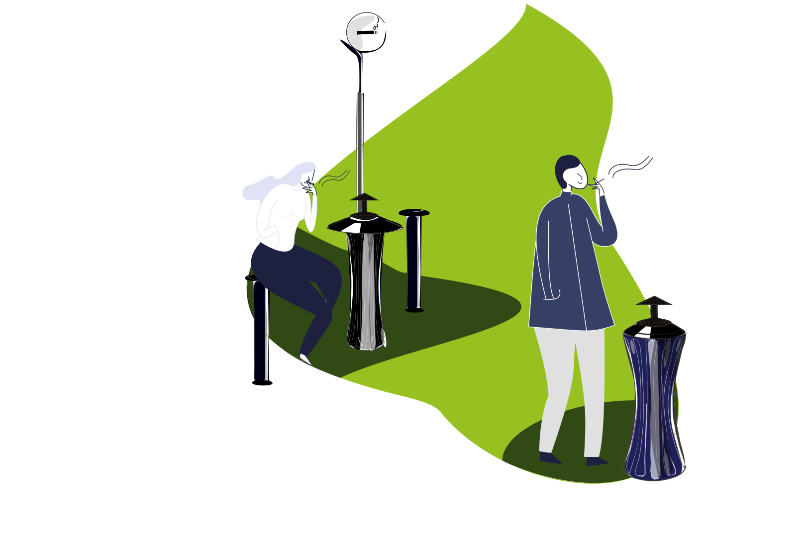 Illustrations de différents Cy-Clopeurs avec des fumeurs devant
