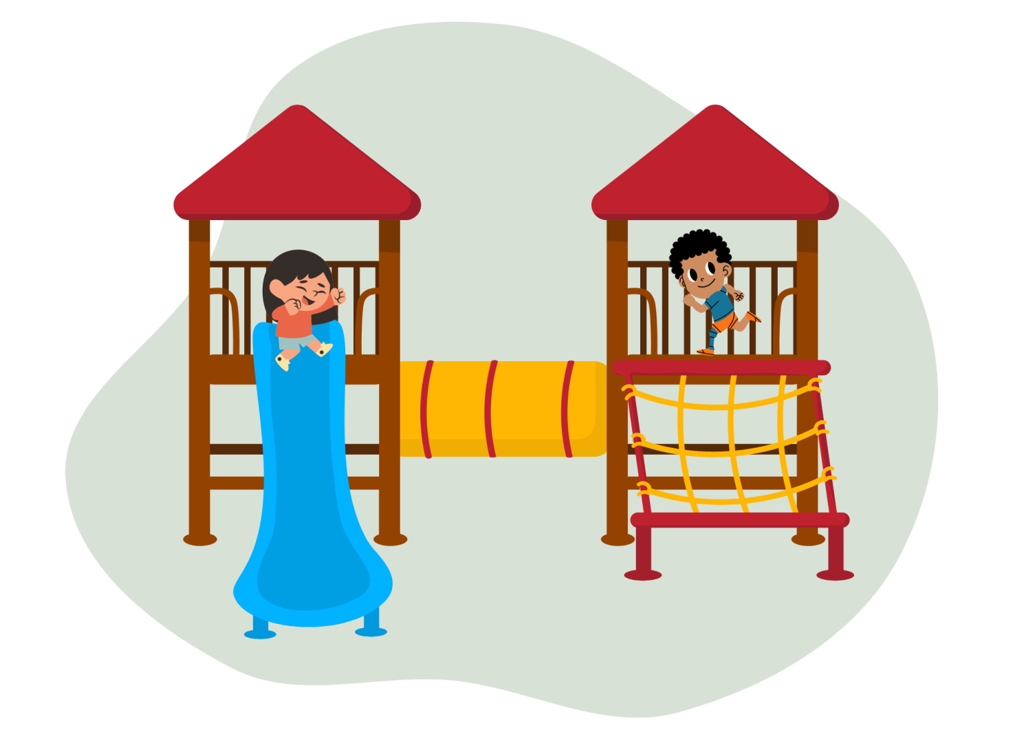 Deux enfants qui jouent dans une aire de jeux.