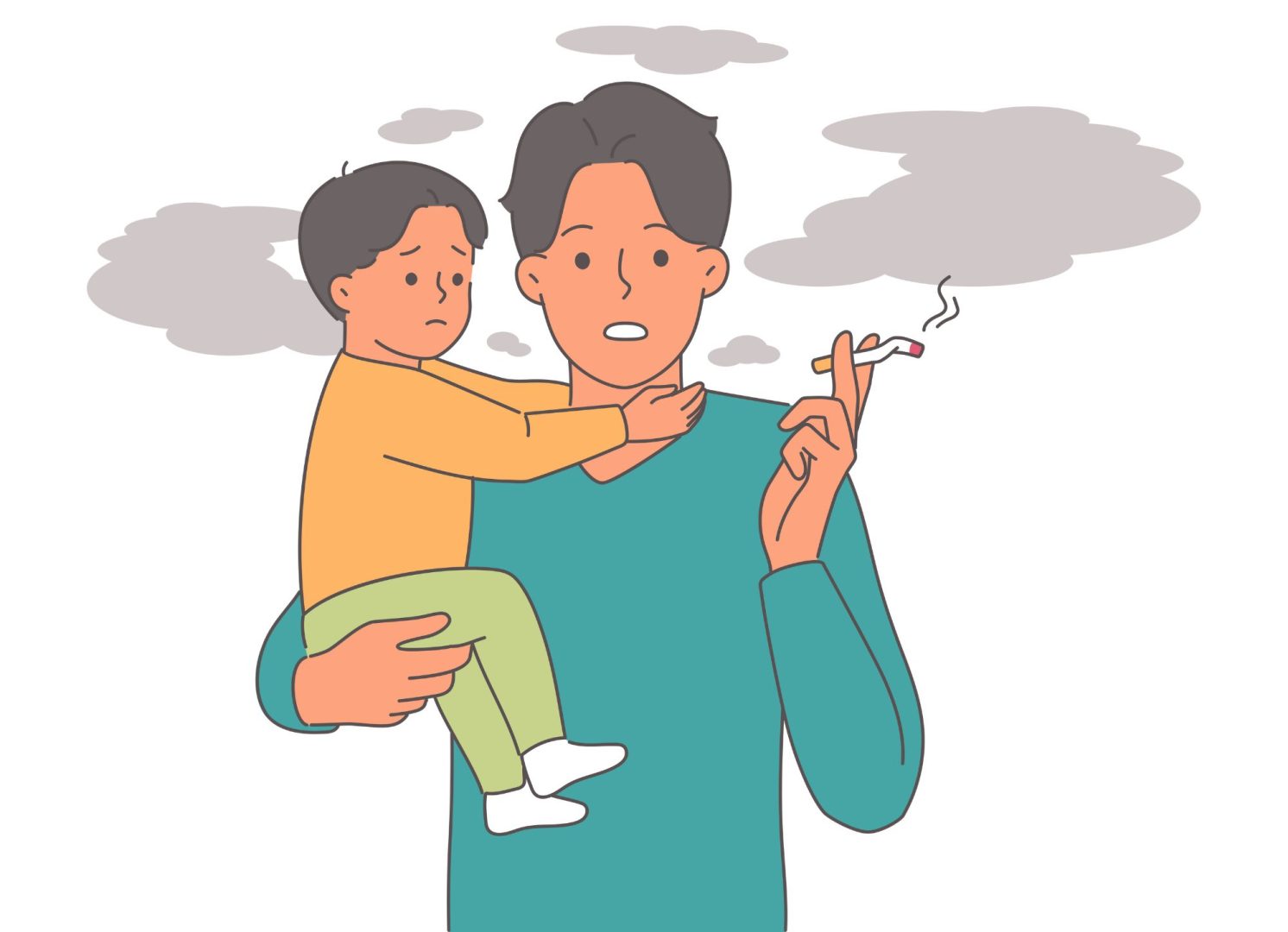 Un papa fume aux côtés de son enfant