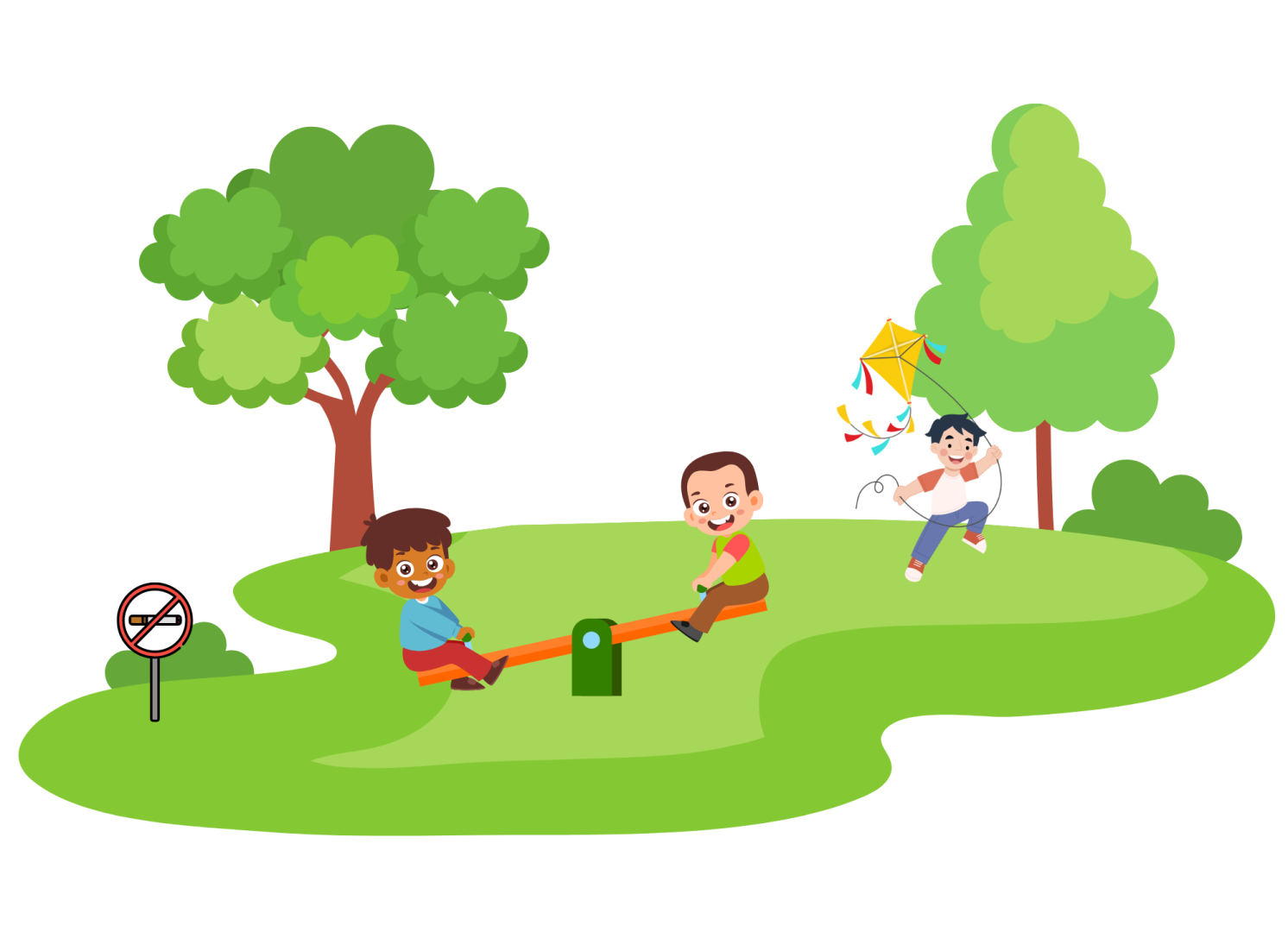 Parc interdit aux fumeurs avec des enfants qui jouent