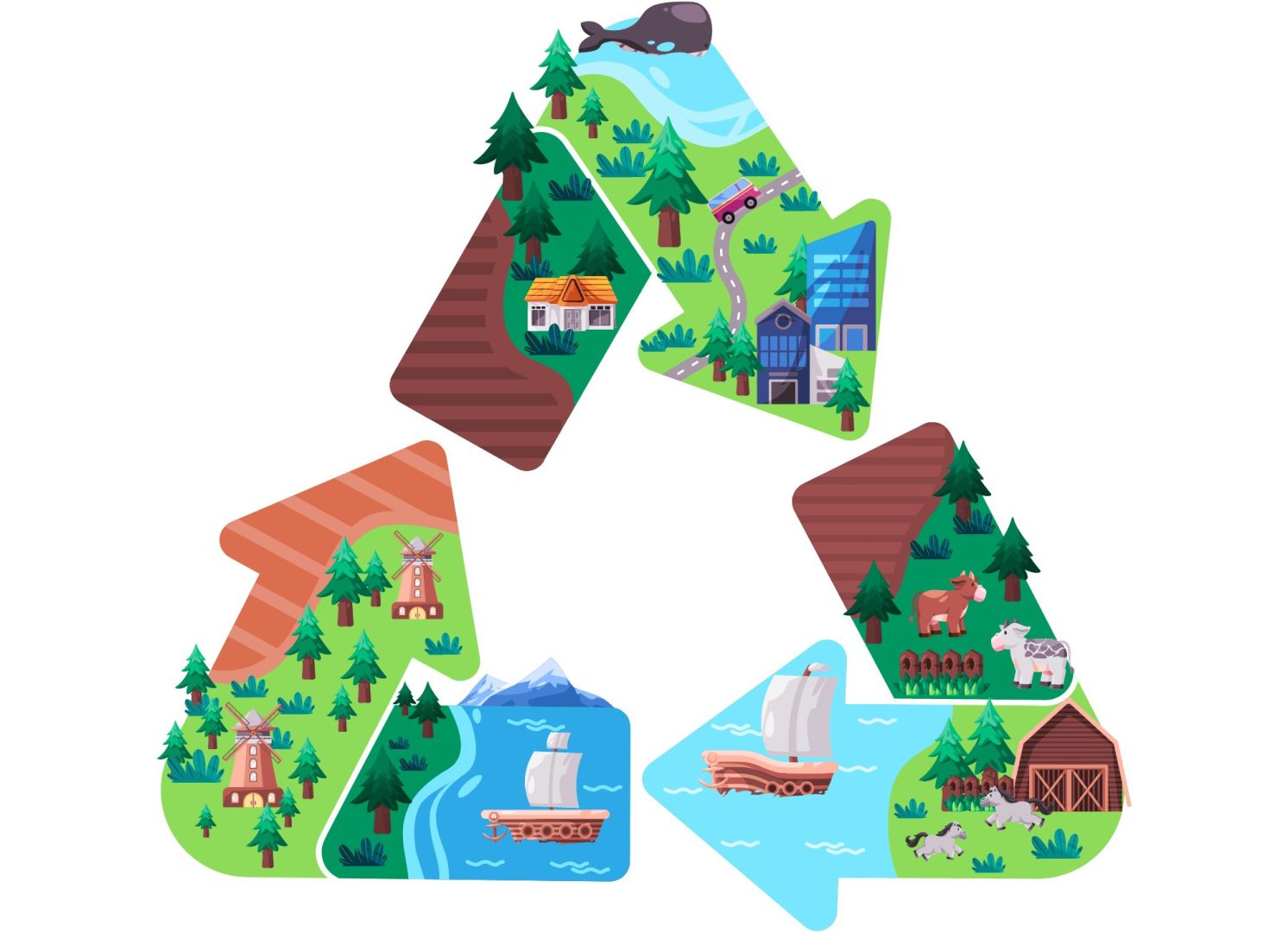 Logo recyclage avec plein de petits dessins à l'intérieur naturel