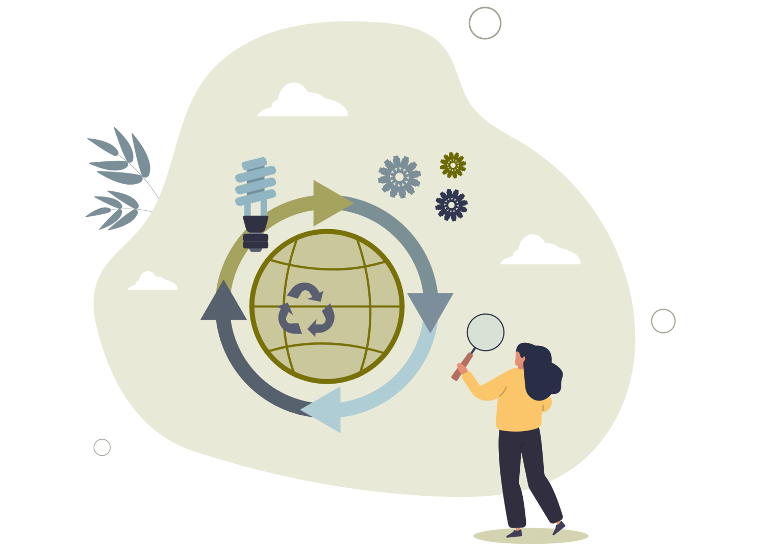 Pictogramme d'une femme qui regarde des éléments de recyclage