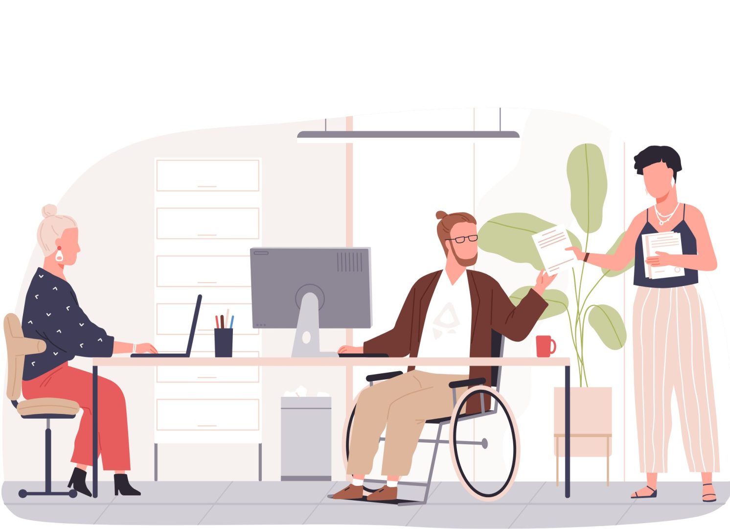 Pictogramme de plusieurs personnes au bureau mettant en avant la diversité et l'inclusion