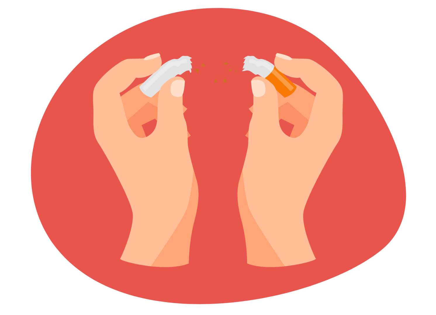 Pictogramme d'une main qui coupe une cigarette en deux sur fond rouge