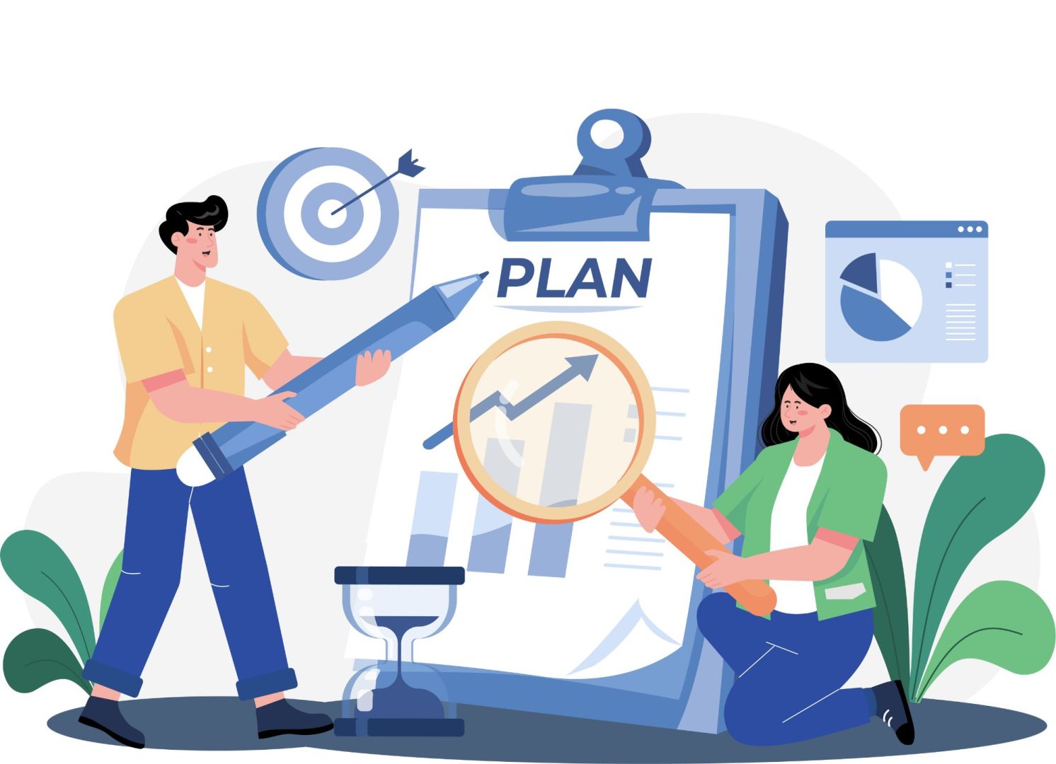 Pictogramme de deux personnes qui établissent un plan
