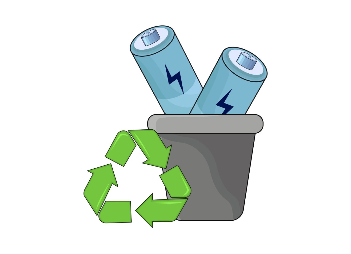 Pictogramme de deux piles dans un bac avec logo du recyclage