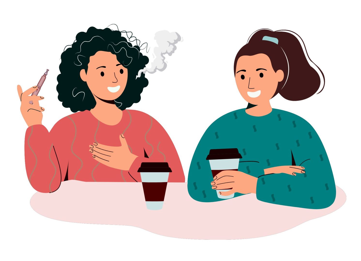 Pictogramme de deux femmes et l'une d'entre elles fument la cigarette électronique