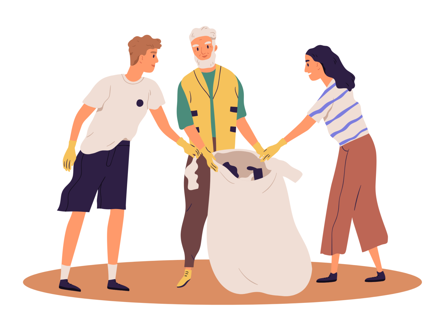 Pictogramme de trois personnes qui font un ramassage de déchets