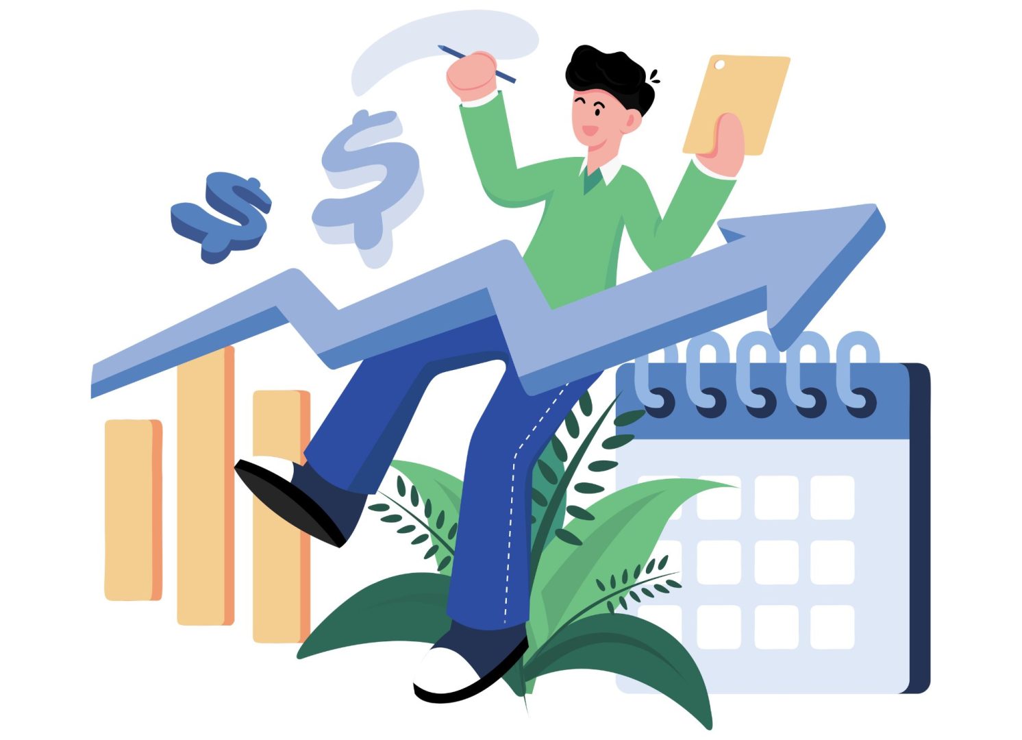 Homme qui dessine une évolution financière