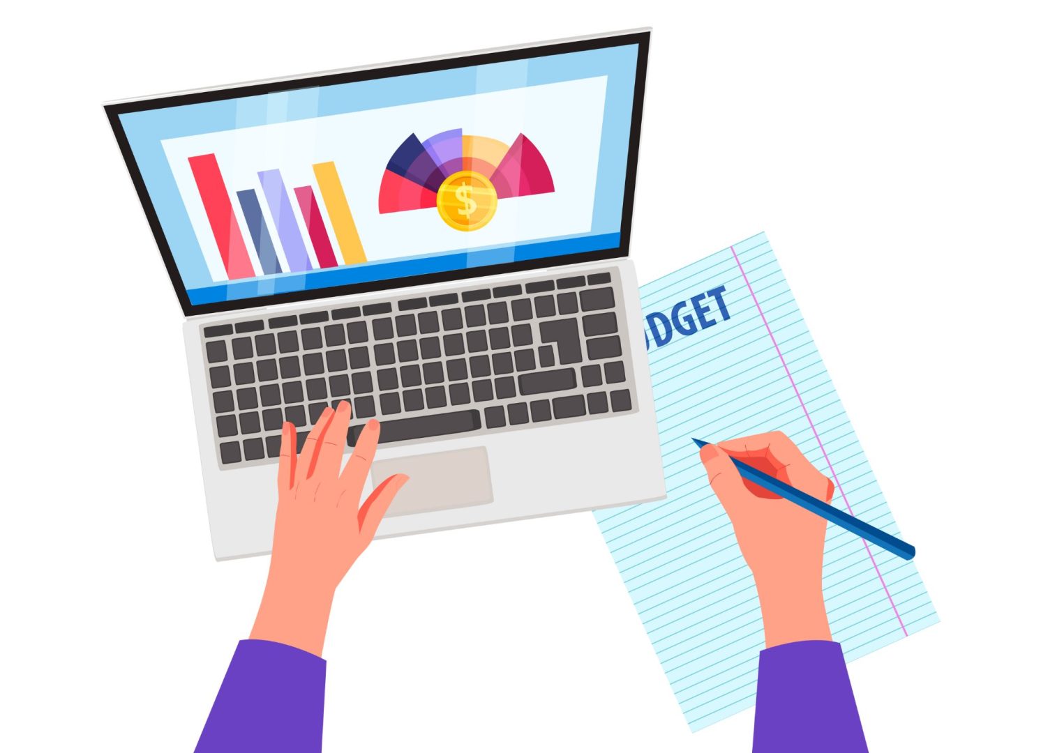 Illustration de mains qui font les comptes budgétaires