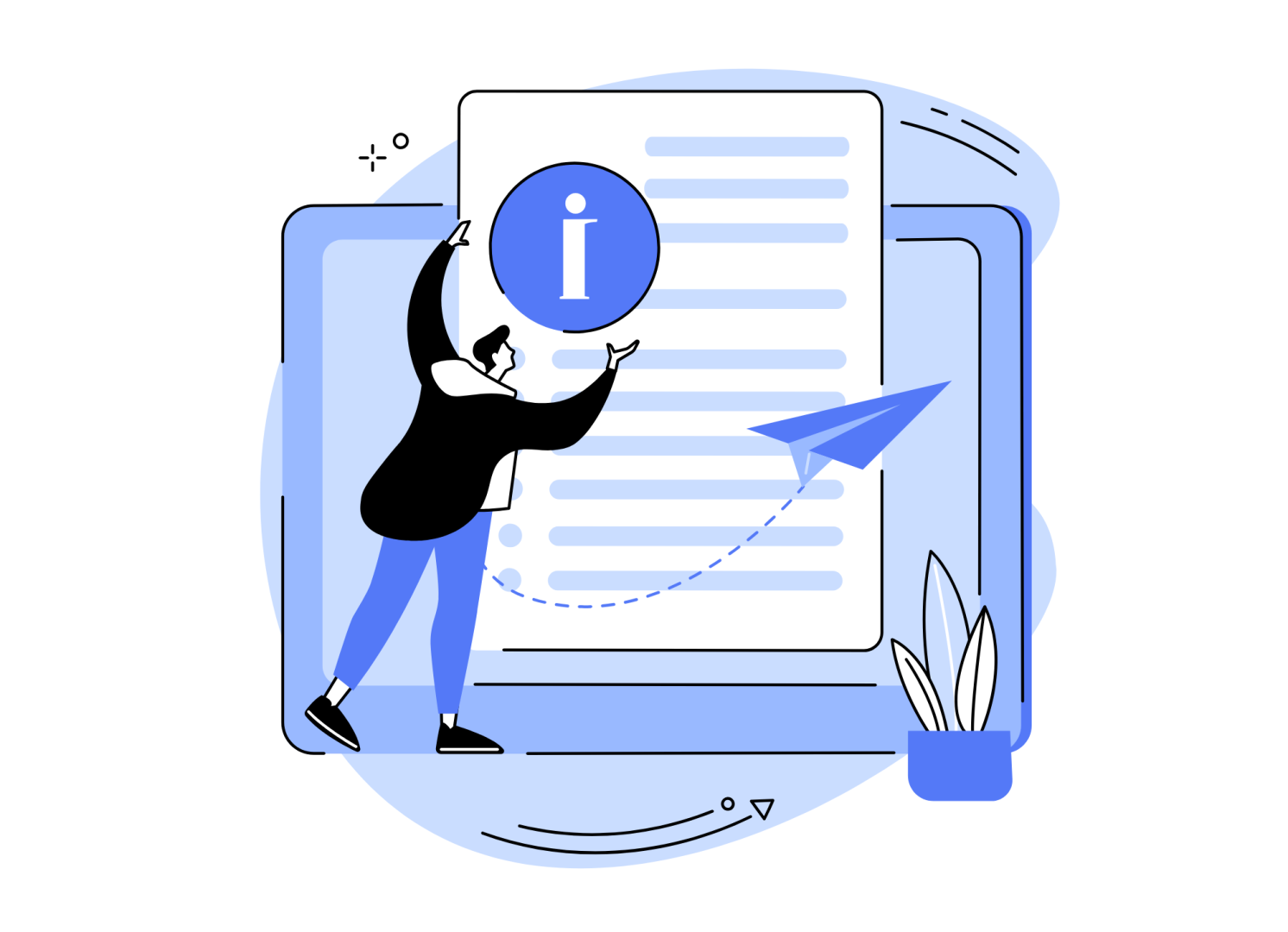 Pictogramme d'un homme qui tient un rond avec l'emblème d'une information