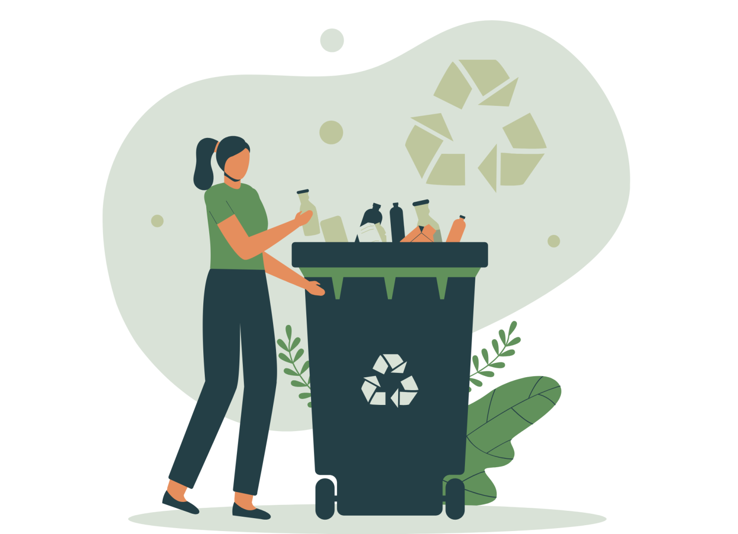 Pictogramme d'une femme qui ramasse des déchets plastiques