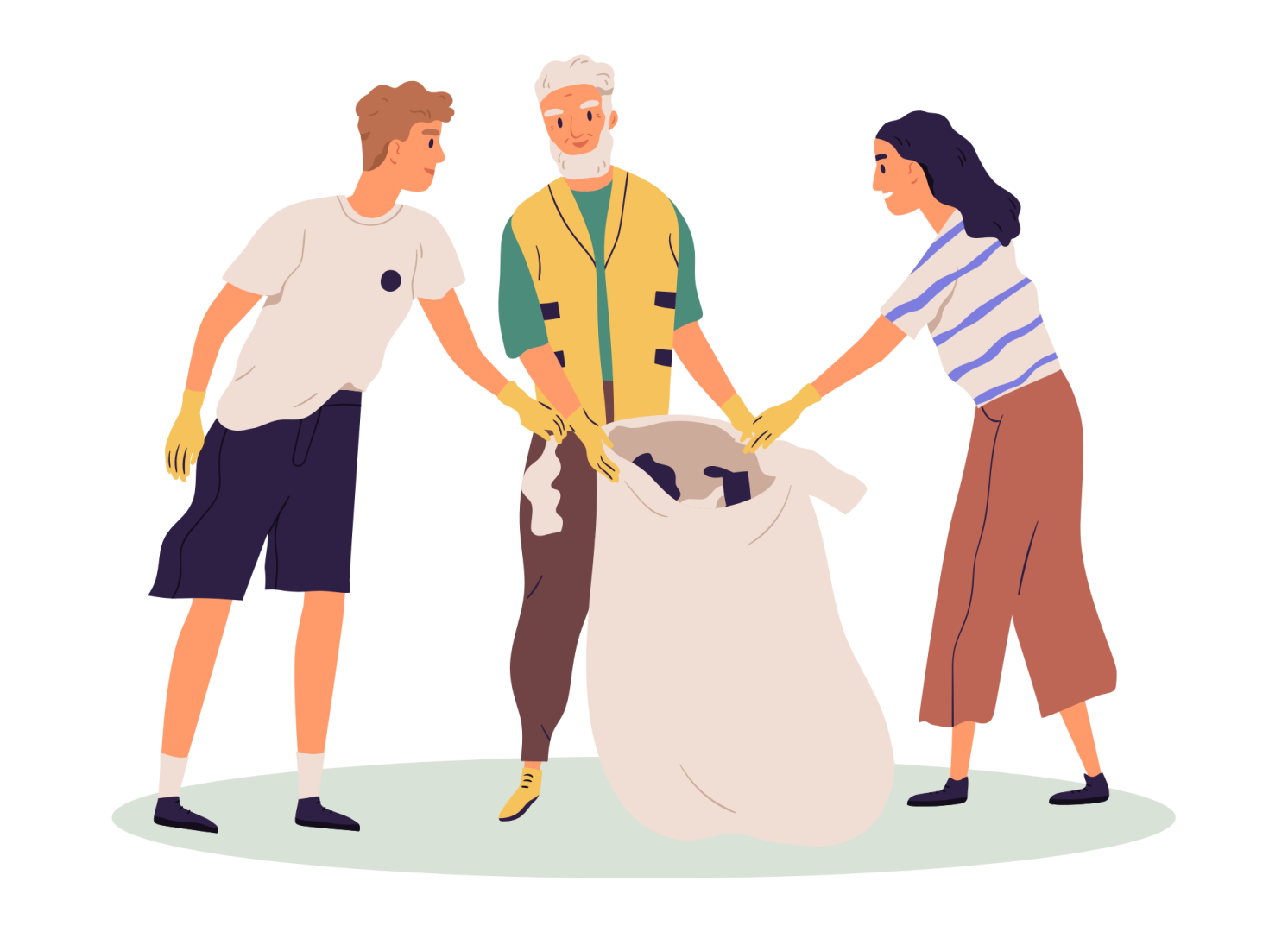 Pictogramme de trois personnes qui ramassent des déchets