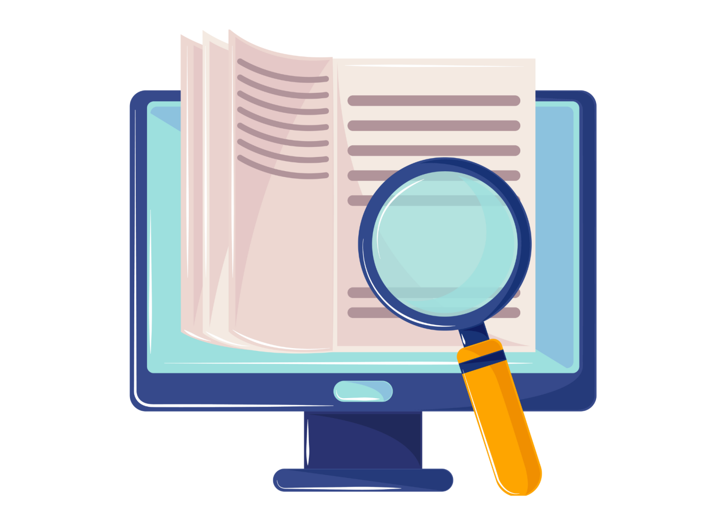 Pictogramme d'un ordinateur avec une loupe au premier plan