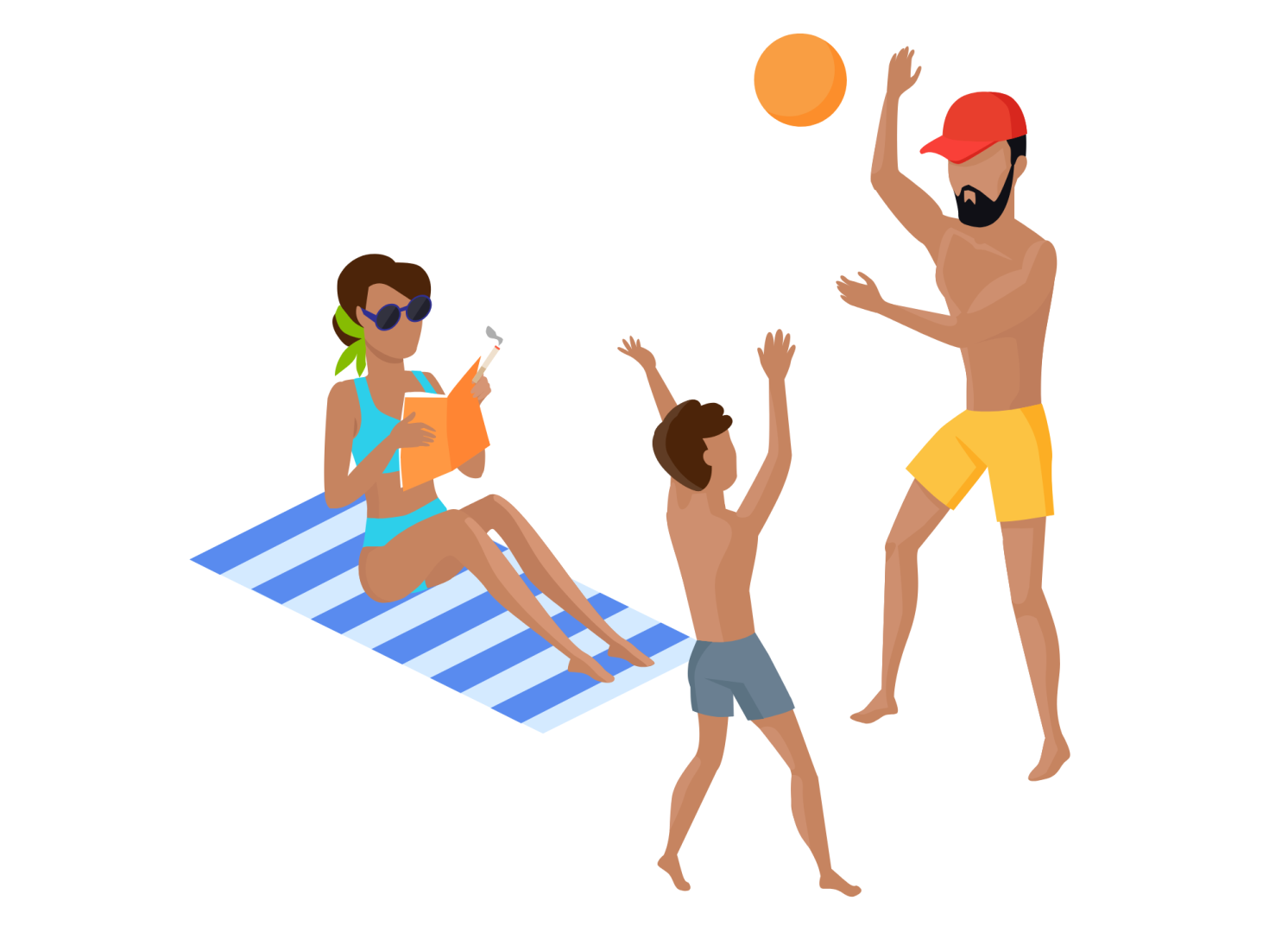 Pictogramme d'une femme qui lit son livre et fume sur la plage
