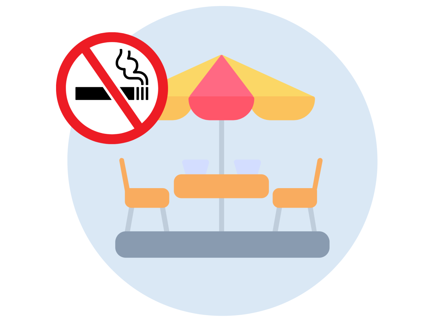 Pictogramme d'une interdiction de fumer en terrasse