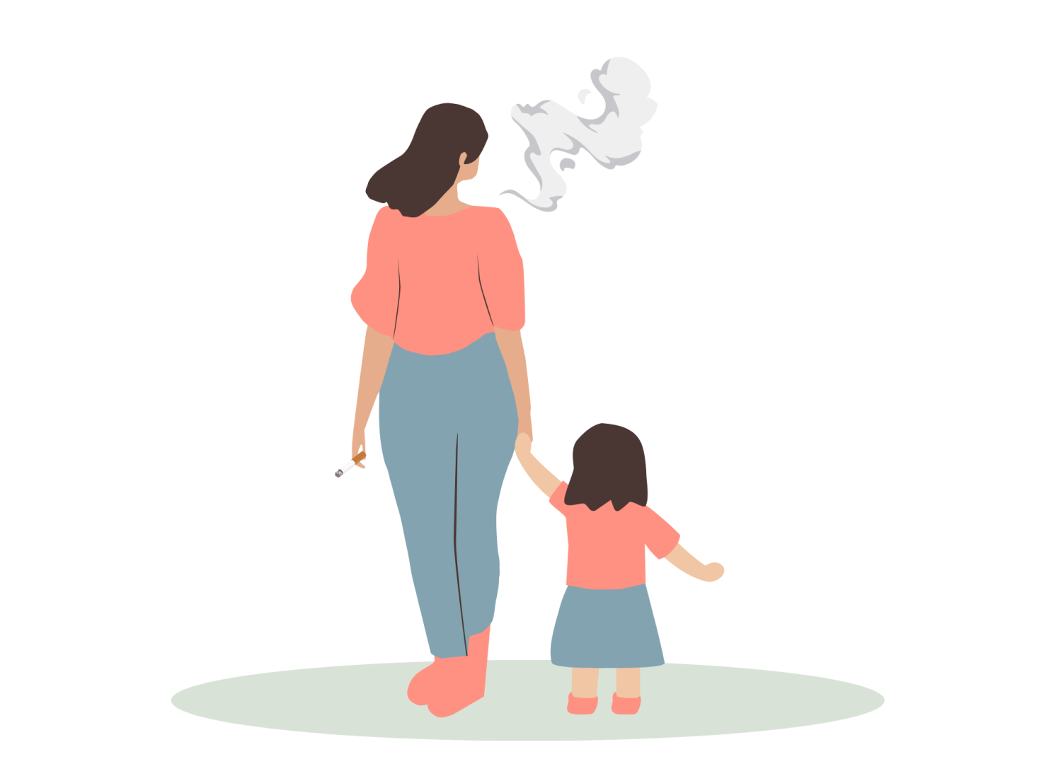 Pictogramme d'une mère qui fume en tenant la main de sa fille