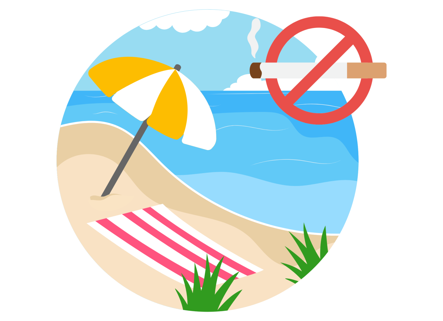 Pictogramme d'une plage avec l'interdiction de fumer