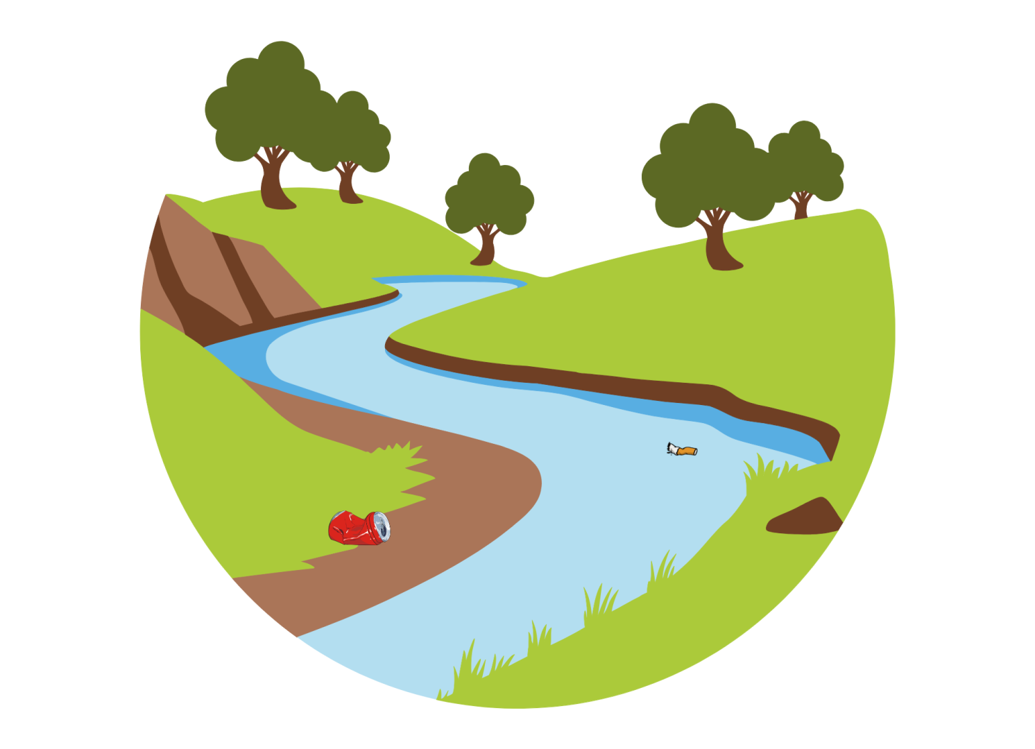 Pictogramme d'une rivière avec des déchets