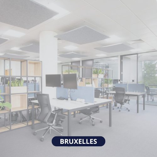 Image d'un open space avec plusieurs bureaux et plantes vertes