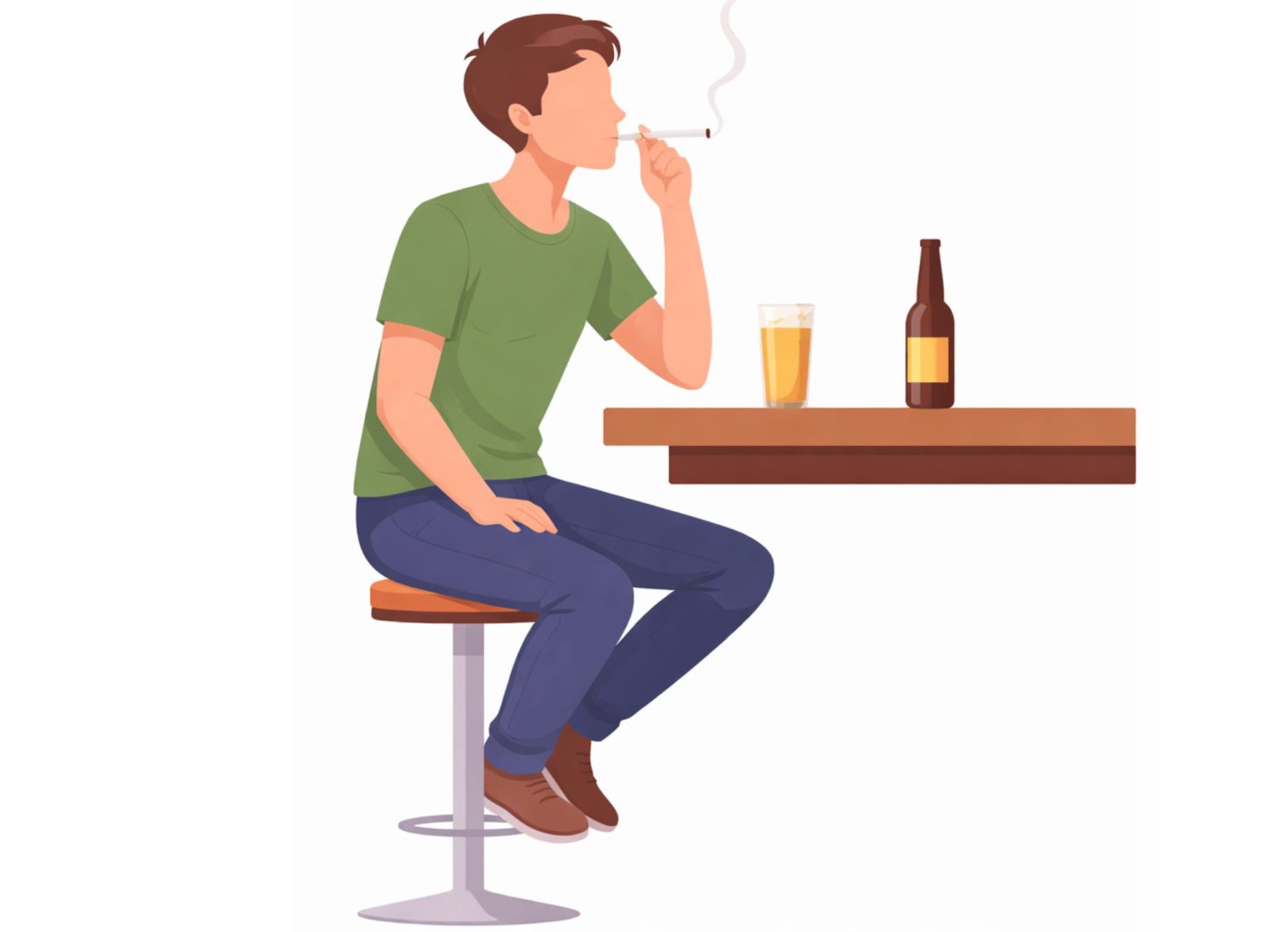 Image d'une personne buvant de l'alcool et fumant en même temps