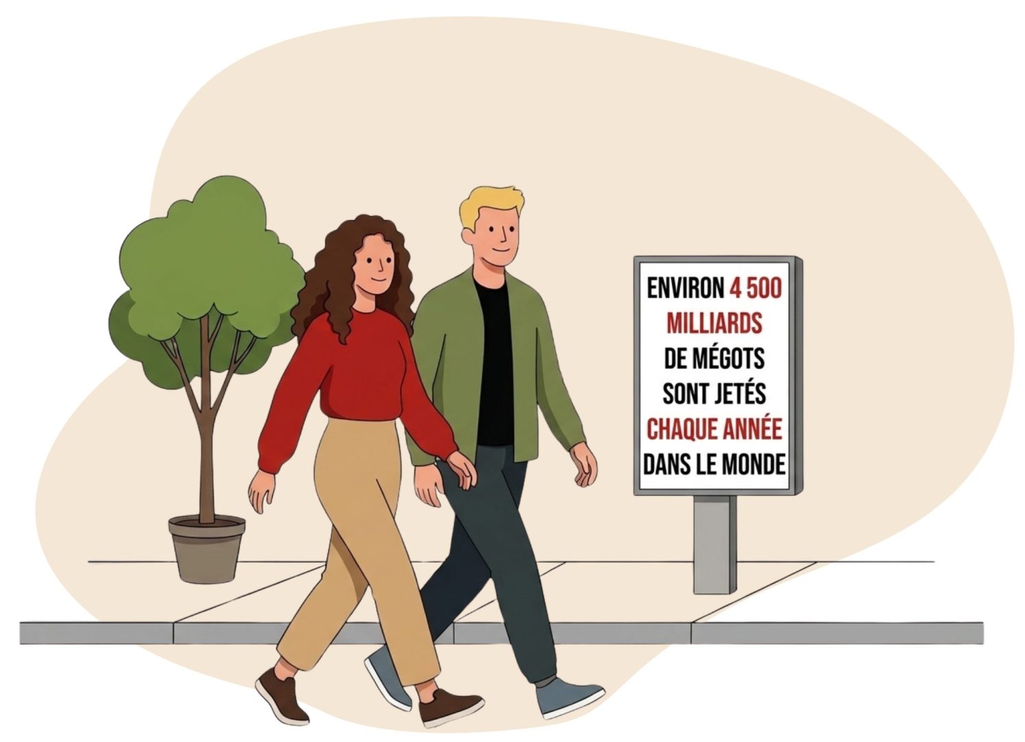 Image de deux personnes se baladant avec un panneau publicitaire mettant en avant un chiffre clef
