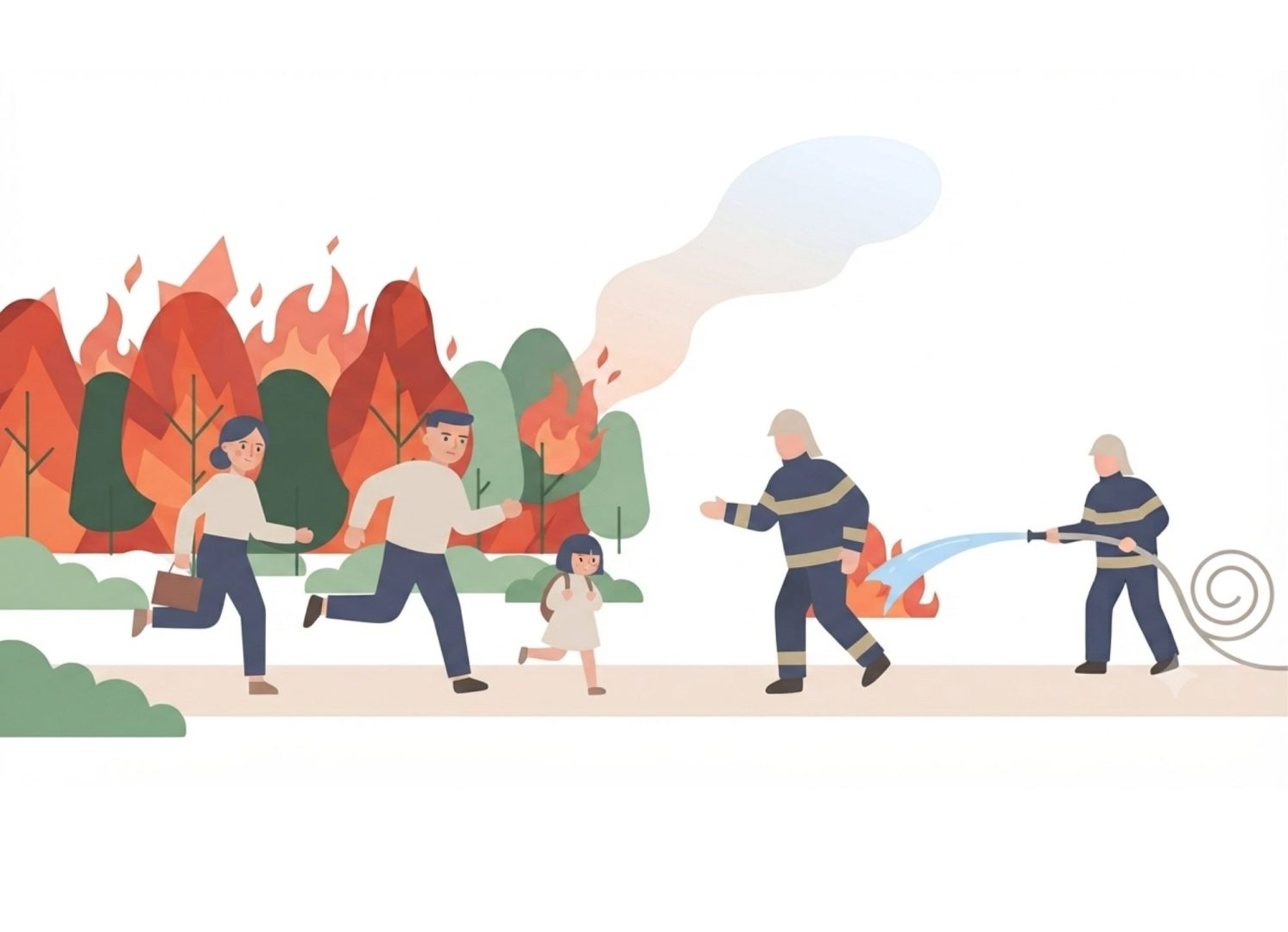 Illustration d'une famille évacuant suite à un incendie
