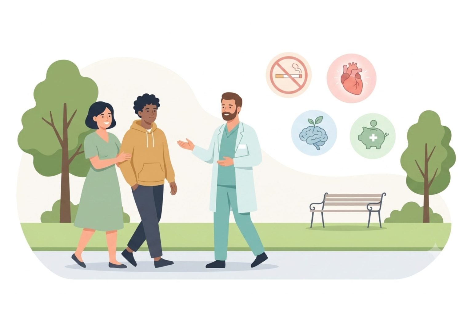 Pictogramme illustrant un médecin énoncant les bienfaits de ne pas fumer