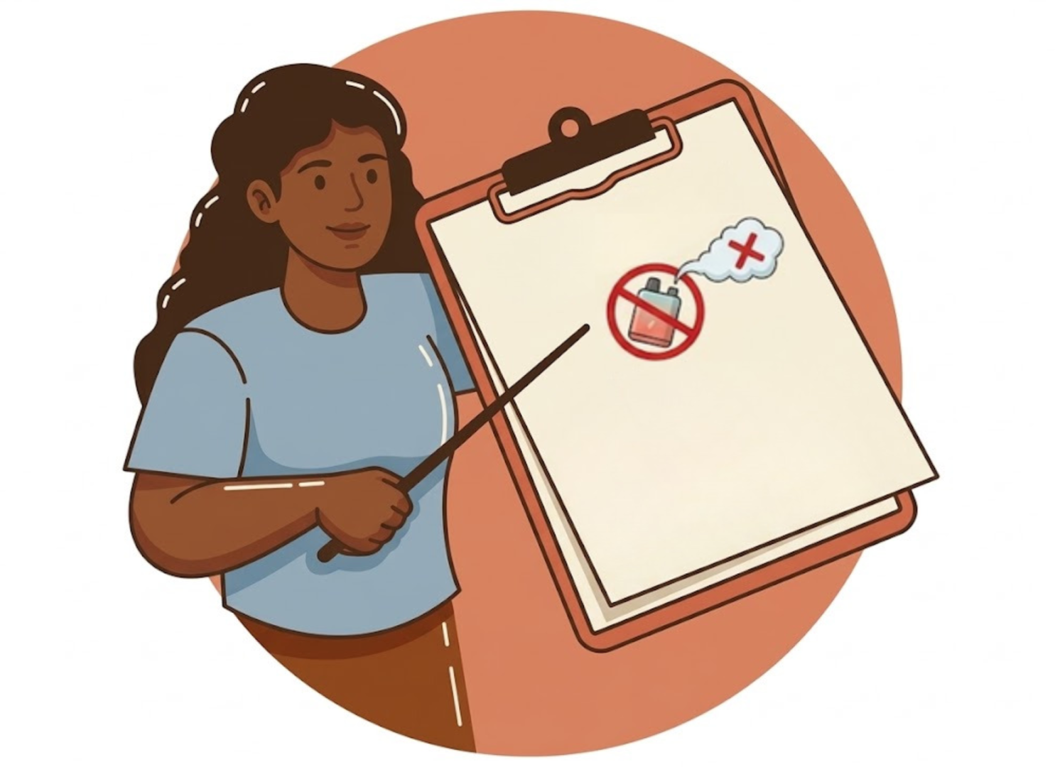 Pictogramme d'une femme qui pointe un bloc note